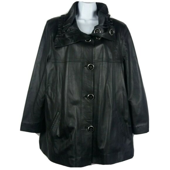 Nb Nappa Women Chic Leather Jacket Coat Plus Size 3X Black Soft Ruched Collar - Picture 1 of 9